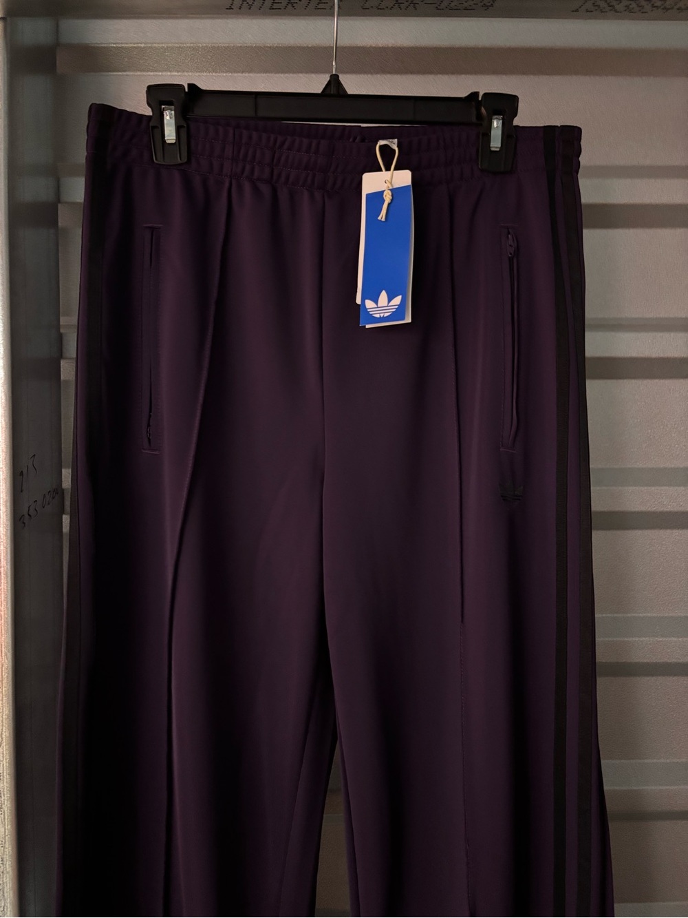 adidas Deep Purple Wide-Leg Track Pants with Black Side Stripes - Picture 3 of 9
